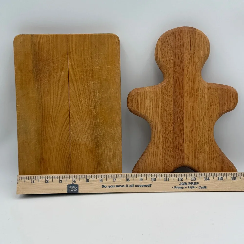 Vintage Oak Wood Cutting Board Set Gingerbread Man Holiday Charcuterie 2pc